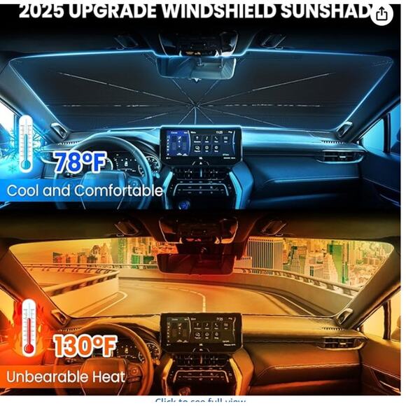 2 Pack Windshield Sun Shade - 99% UV Block, Foldable Spring 55.5×29 &  59 ×32.5 - Picture 3 of 6